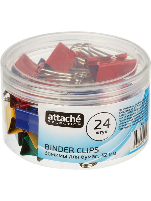 Зажимы для бумаг Attache Selection, 32мм, 24 шт, цветные, пласт.уп