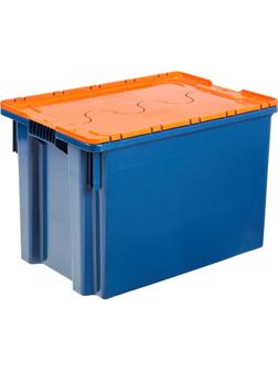 Ящик п/э 600х400х 400 сплошной синий, с крышкой оранжевой (605-1)