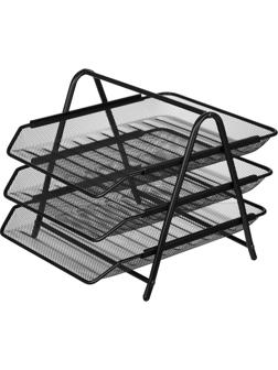 Лоток для бумаг Attache 3х секц. горизонт., металл. сетка, выс.267мм чёрный