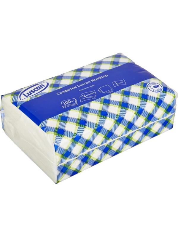 Салфетки бумажные Luscan NonStop 1слбелые цел1/4 слож100л/пач