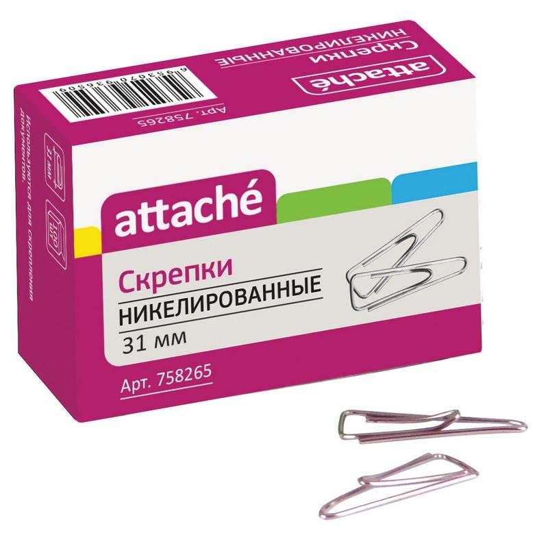 Скрепки Attache с отгибом,никелированные,треугольн,31 мм,негофрир,100 шт/уп