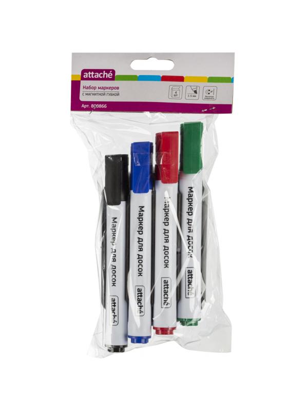 Набор с магнитной губкой и 4 маркерами Attache (WB2008)
