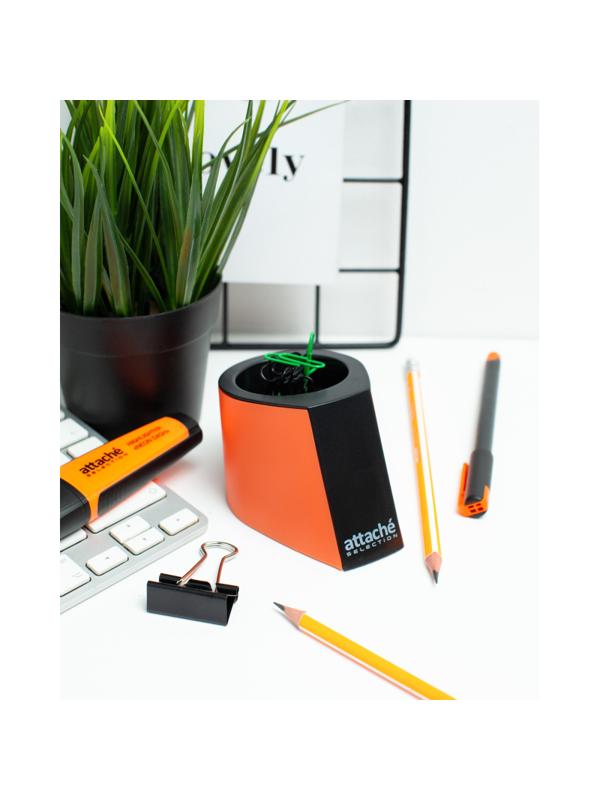 Скрепочница магнитная Attache Selection, цвет черный/оранжевый