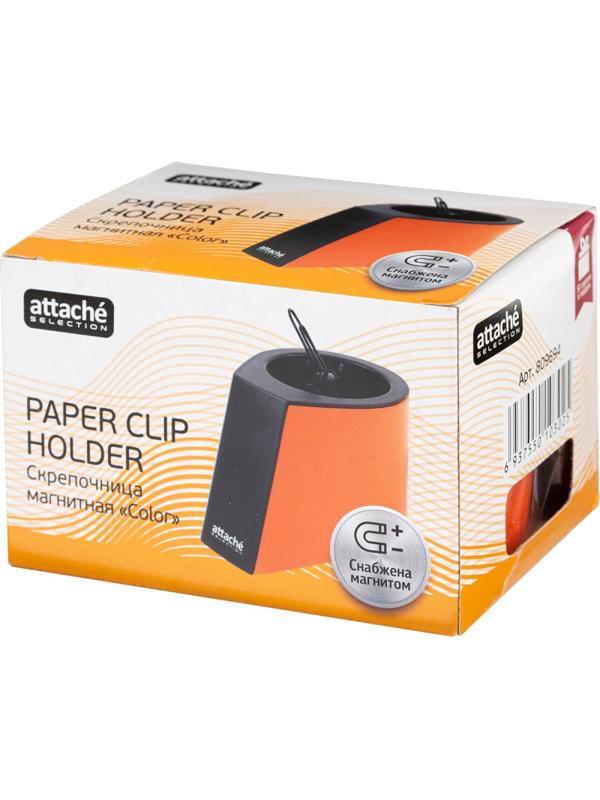 Скрепочница магнитная Attache Selection, цвет черный/оранжевый