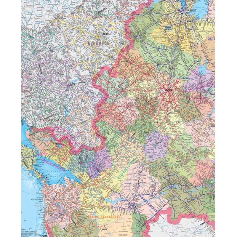 Настенная карта Железных дорог России и сопред.госуд.1:3,64млн.,2,34х1,56м.