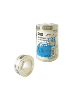 Клейкая лента канцелярская Attache Selection 19х33 кристальная 4 шт./уп.