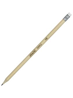 Карандаш чернографитный Attache кругл. HB, натур.дерево, заточ., с ласт.