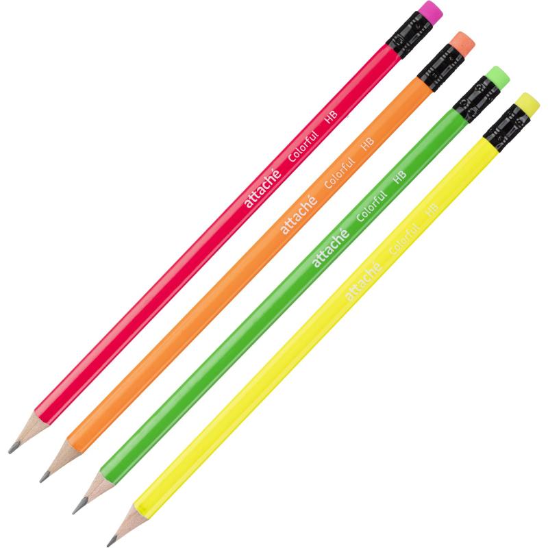 Карандаш чернографитный Attache Colorful! HB заточ.,с ласт.