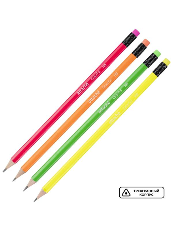 Карандаш чернографитный Attache Colorful! HB заточ.,с ласт.