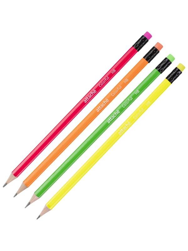 Карандаш чернографитный Attache Colorful! HB заточ.,с ласт.