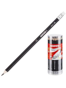 Карандаш чернографитный KORES трехгран. HB с ластиком 72шт/т