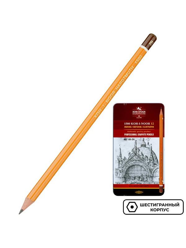 Карандаш чернографитный KOH-I-NOOR 1502/II 8B-2H 12шт./наб.,б/ласт, Чехия