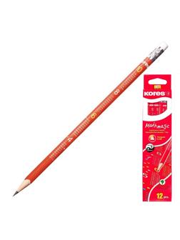 Карандаш чернографитный Kores трехгранный HB с ластиком и таблицей умножени