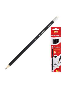 Карандаш чернографитный Kores трехгранный HB с ластиком