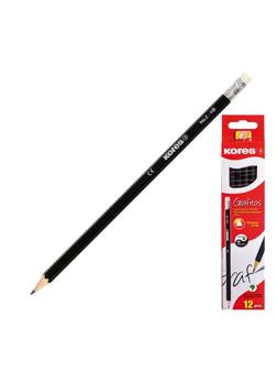 Карандаш чернографитный Kores шестигранный HB с ластиком