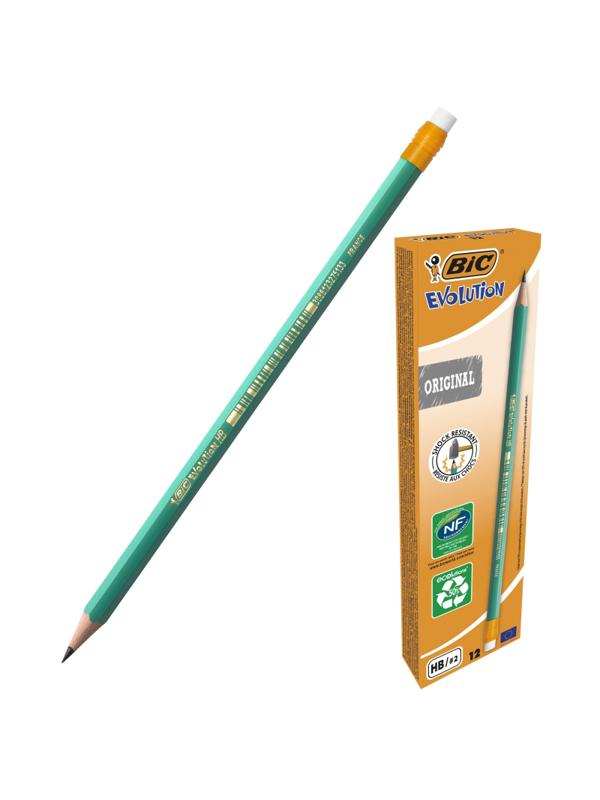 Карандаш чернографитный EVOLUTION ЭКО HB с ластиком пласт., Франция