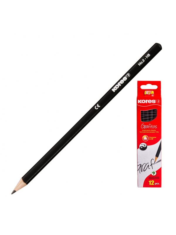 Карандаш чернографитный KORES трехгранный HB без ластика 92301