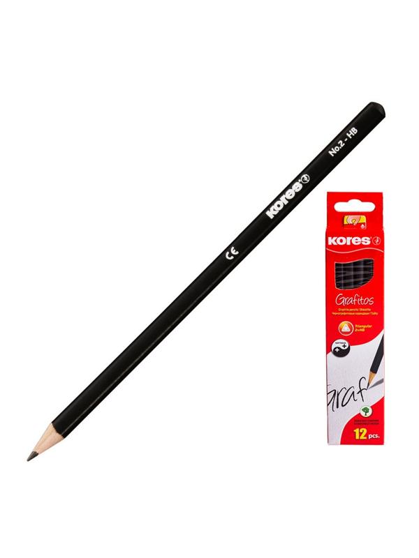 Карандаш чернографитный KORES трехгранный HB без ластика 92301