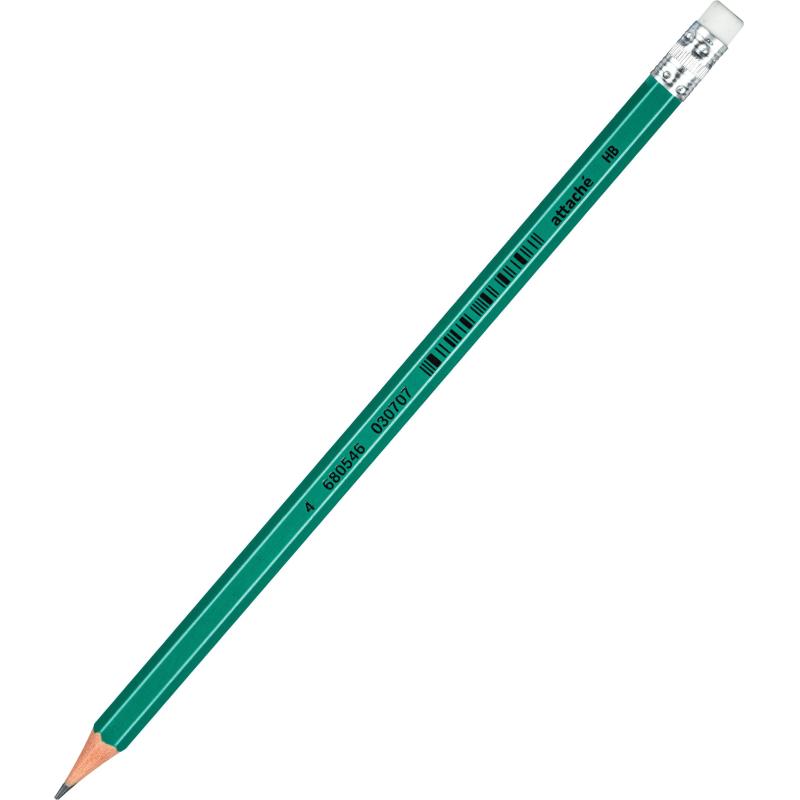 Карандаш чернографитный Attache плаcтик, с ластиком, HB, зеленый корпус