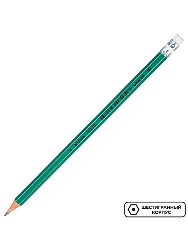 Карандаш чернографитный Attache плаcтик, с ластиком, HB, зеленый корпус
