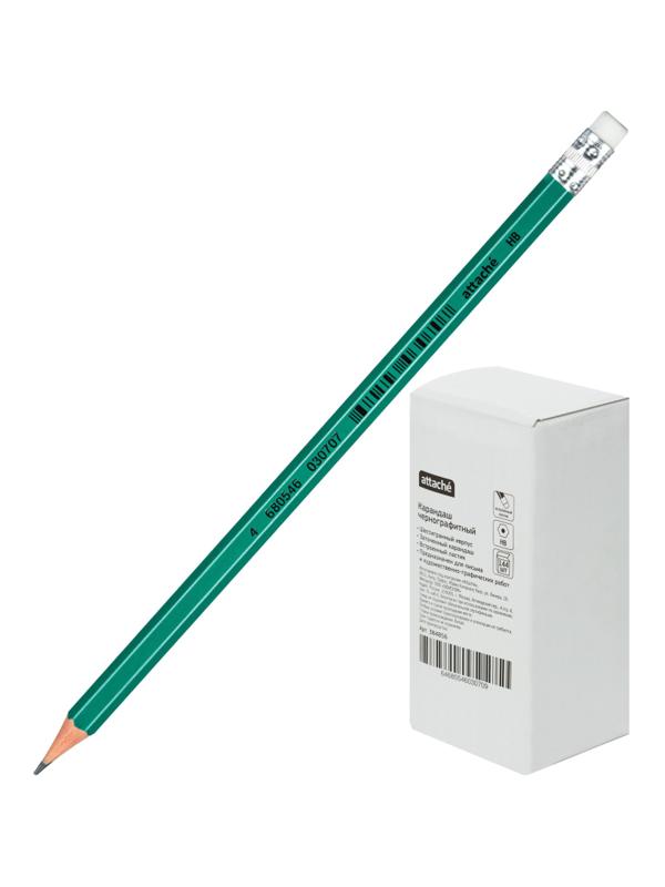Карандаш чернографитный Attache плаcтик, с ластиком, HB, зеленый корпус