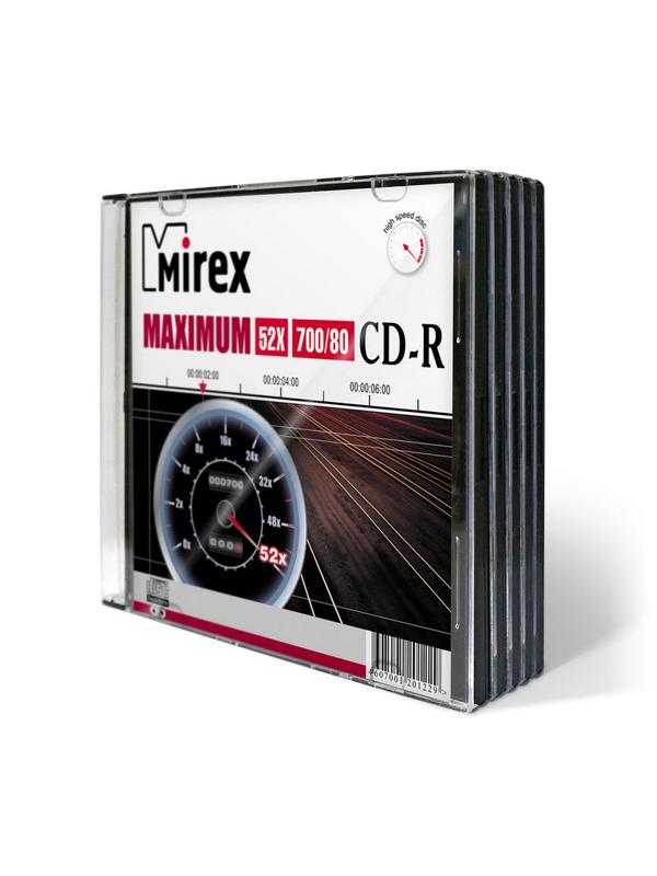 Носители информации CD-R, 52x, Mirex Maximum, Slim/5, UL120052A8F