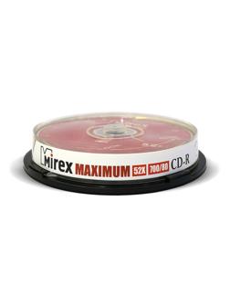 Носители информации CD-R, 52x, Mirex Maximum, Cake/10, UL120052A8L