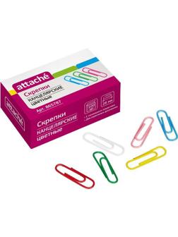 Скрепки Attache с полимерным покрытием,28 мм,разноцветные, 100 шт/уп