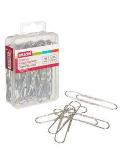 Скрепки Attache никелированные, 78 мм, гофрированные,европодвес, 30 шт/уп