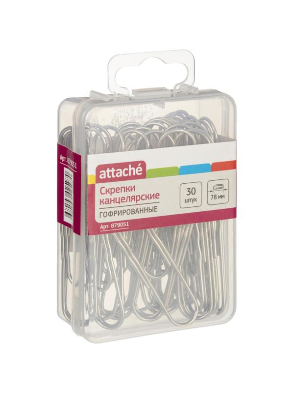 Скрепки Attache никелированные, 78 мм, гофрированные,европодвес, 30 шт/уп