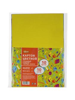 Картон цветной №1School 10л.10цв.А4 мелован(золото+сереб) Отличник