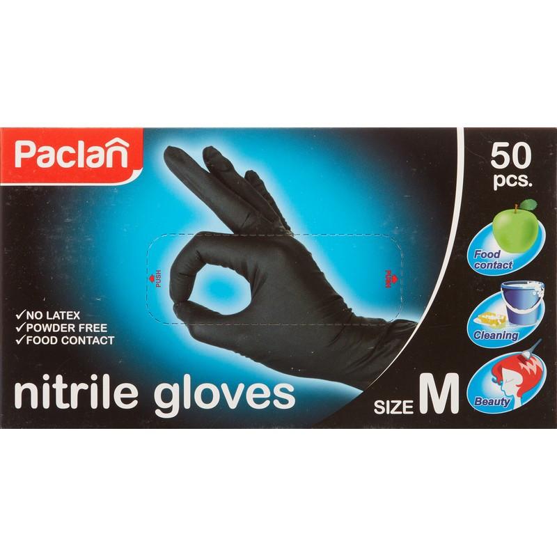 Перчатки однораз. PACLAN нитрил неопудренные черные 407780 р.M 50шт/уп,ПС
