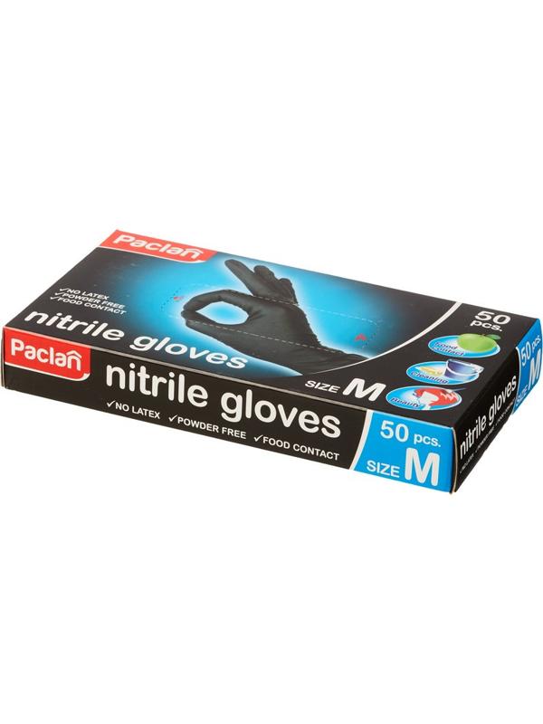 Перчатки однораз. PACLAN нитрил неопудренные черные 407780 р.M 50шт/уп,ПС
