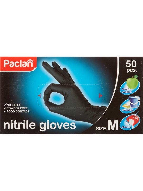 Перчатки однораз. PACLAN нитрил неопудренные черные 407780 р.M 50шт/уп,ПС