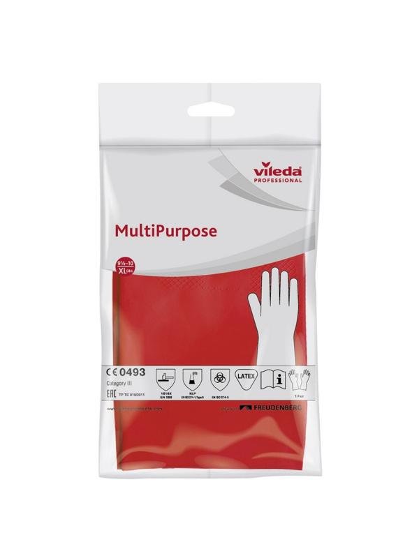 Перчатки резиновые Vileda Profes латекс хлопков.напыл красный рXL 102589,ПС