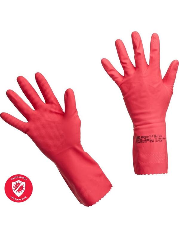 Перчатки резиновые Vileda Profes латекс хлопков.напыл красный рS 100749,ПС