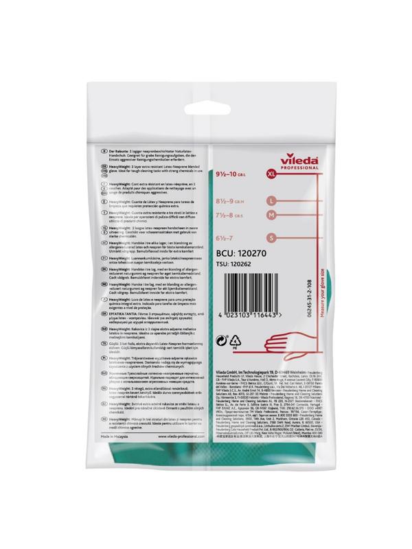 Перчатки резиновые Vileda Profes латекс/неопр хлопк.напыл зел/жел XL 120270