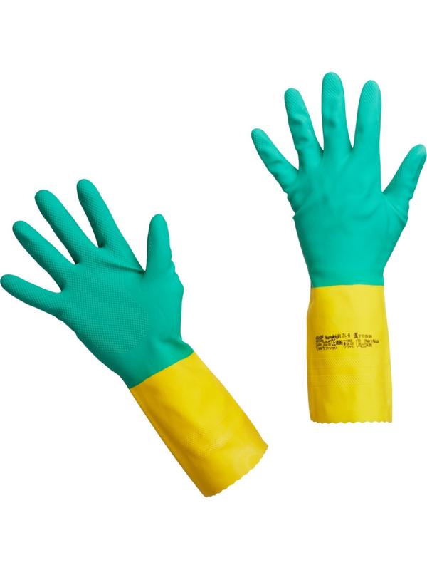 Перчатки резиновые Vileda Profes латекс/неопр хлопк.напыл зел/жел XL 120270