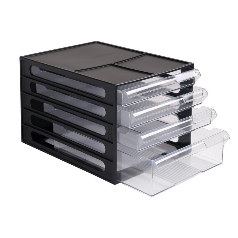 Бокс с выдвижными лотками Стамм, черный 4 прозрачных лотка ВЛ51