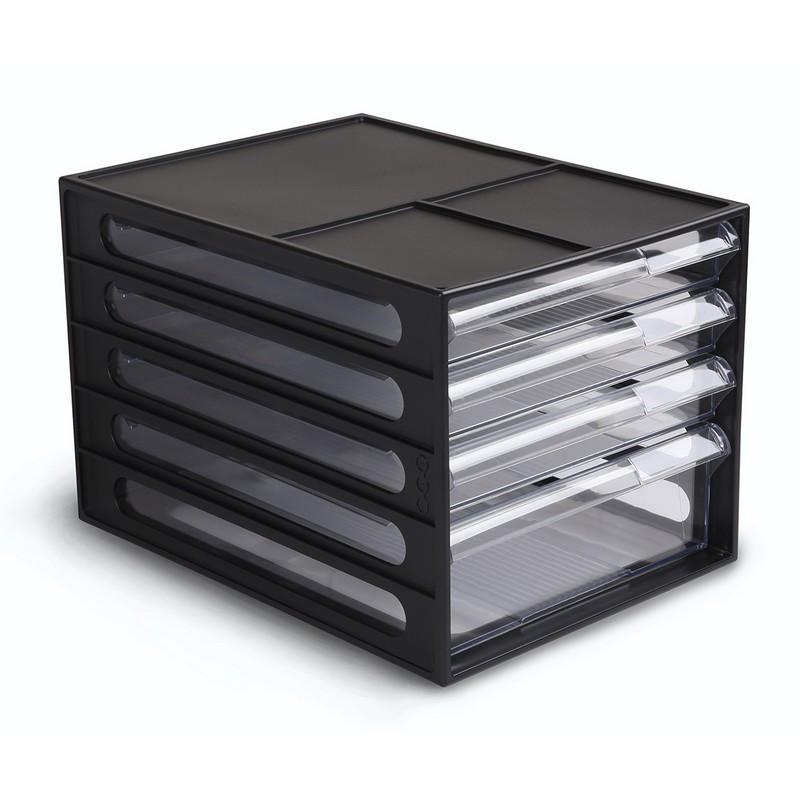 Бокс с выдвижными лотками Стамм, черный 4 прозрачных лотка ВЛ51