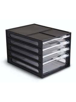 Бокс с выдвижными лотками Стамм, черный 4 прозрачных лотка ВЛ51