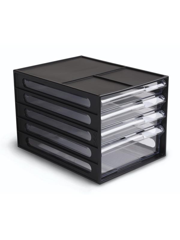 Бокс с выдвижными лотками Стамм, черный 4 прозрачных лотка ВЛ51