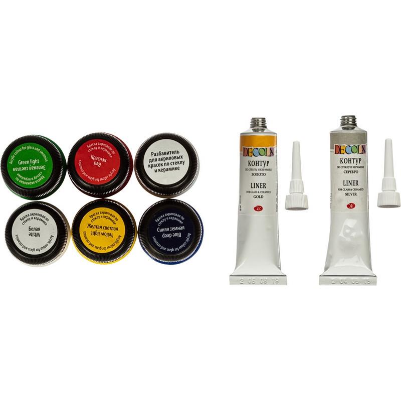 Набор по стеклу и керамике Decola:акрил.5х20мл.,контур.2х18мл,разбав.,14905