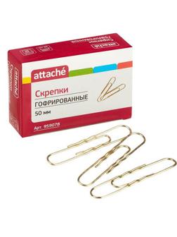 Скрепки Attache омедненные, 50 мм, гофрированные, золотистые, 30 шт/уп