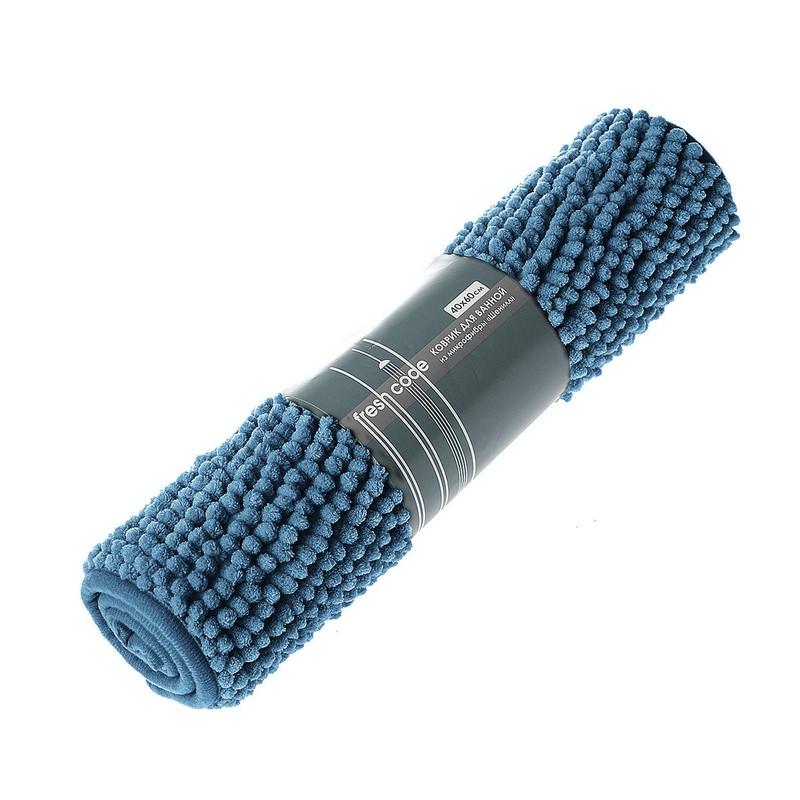 Коврик для ванной микрофибра 40х60см (в рулоне), Шенилл синий