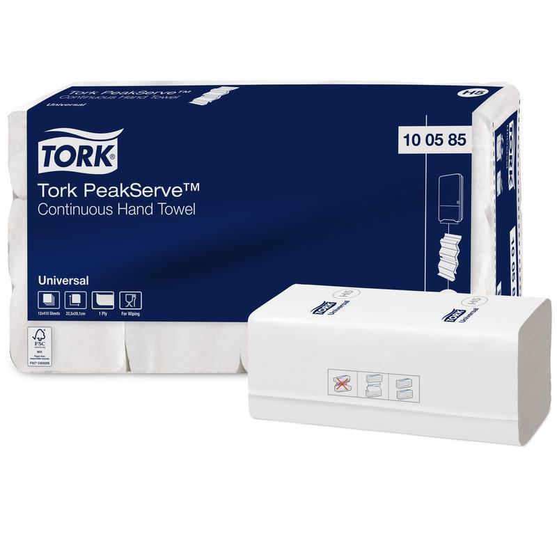 Полотенца бумажные д/дисп Tork PeakServe Н5 Univ 1сл 410л/пач12п/кор100585