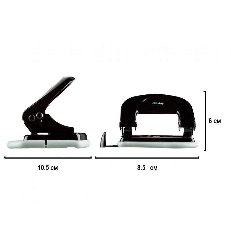 Дырокол Milan, до 15 листов, черный, металл. корпус, в карт.коробке 19012K