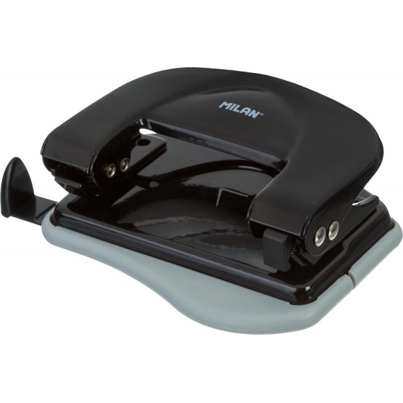 Дырокол Milan, до 15 листов, черный, металл. корпус, в карт.коробке 19012K