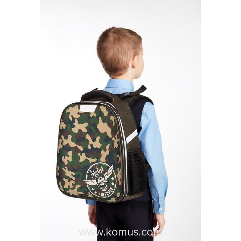 Ранец №1School Basic Military, 2 отд., эргоном. спинка
