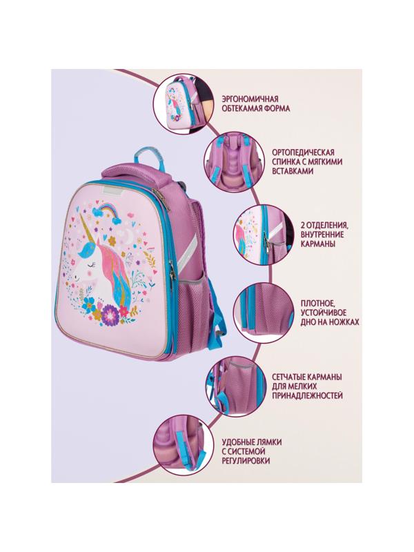 Ранец №1School Basic Единорог, 2 отд., эргоном. спинка, экокожа